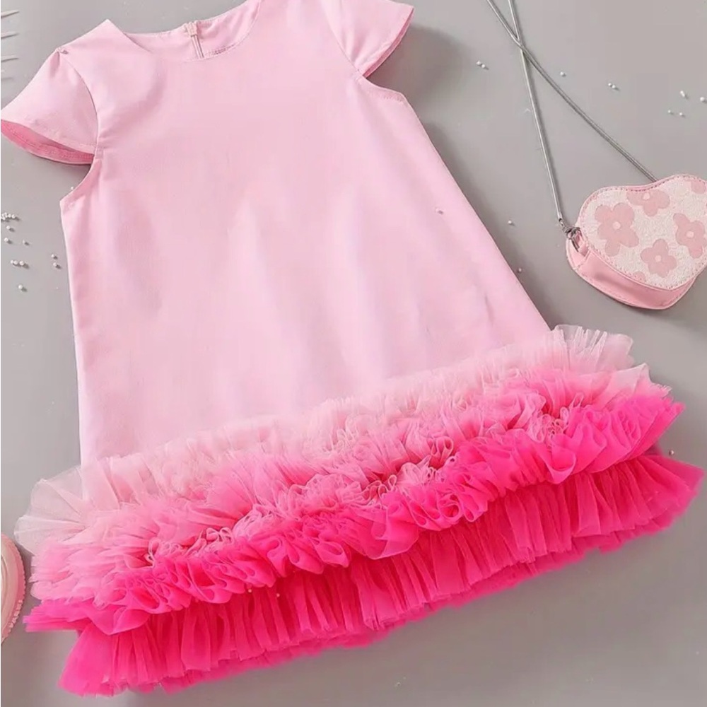 GirlsPink Dress with Ruffled Hem